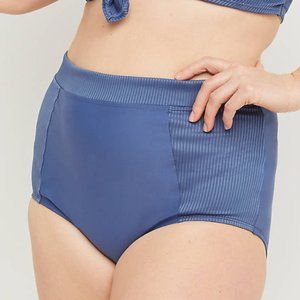 LB Blue High Waist Swim Brief Ribbed Panel